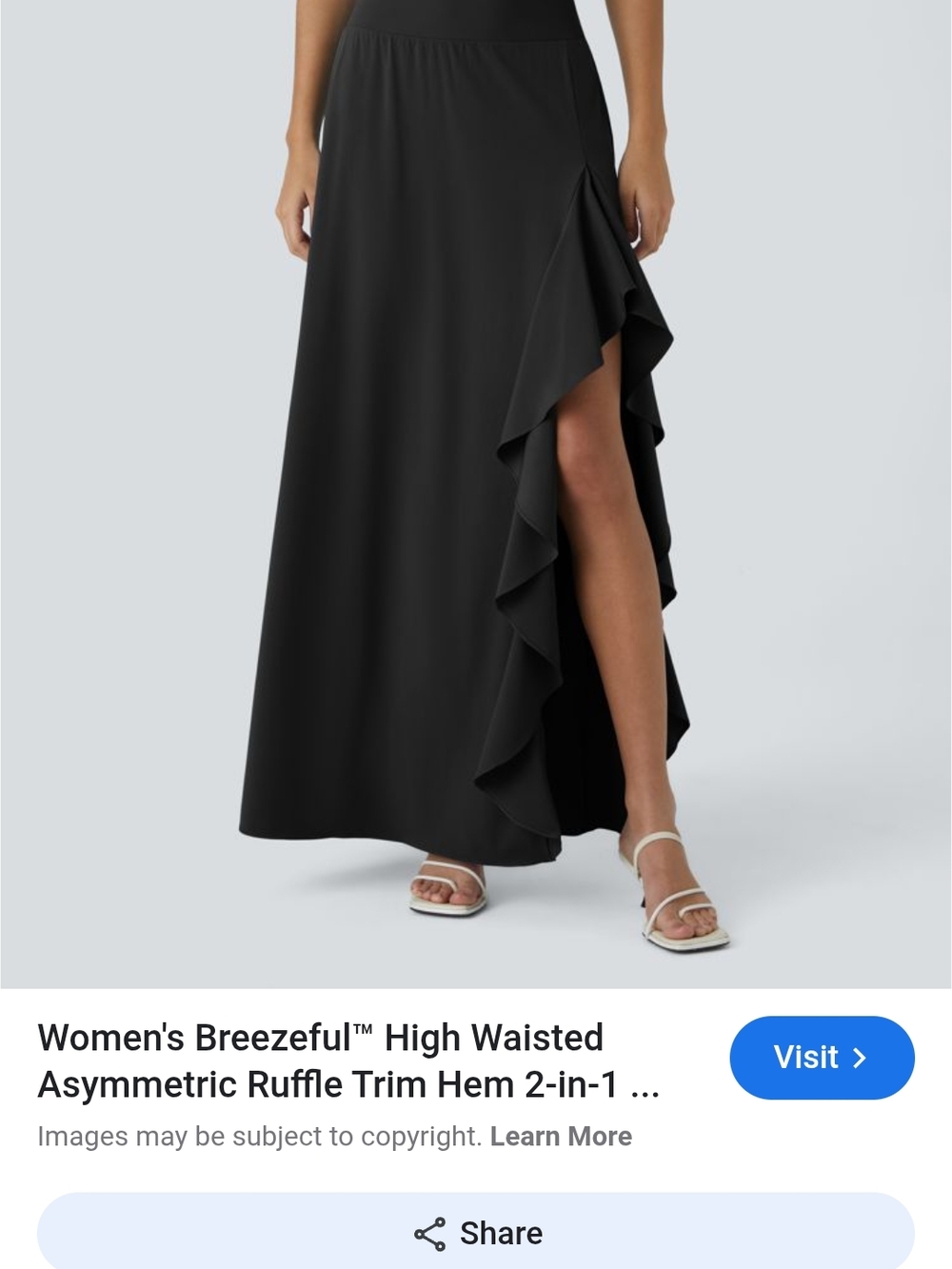 HALARA Black High-Waist Asymmetric Ruffle Maxi Skirt